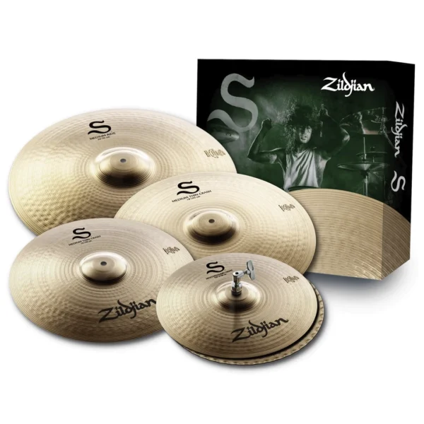 Set de platillos Zildjian S Family Performer, ideal para bateristas que buscan un sonido brillante y versátil en sus actuaciones y grabaciones.