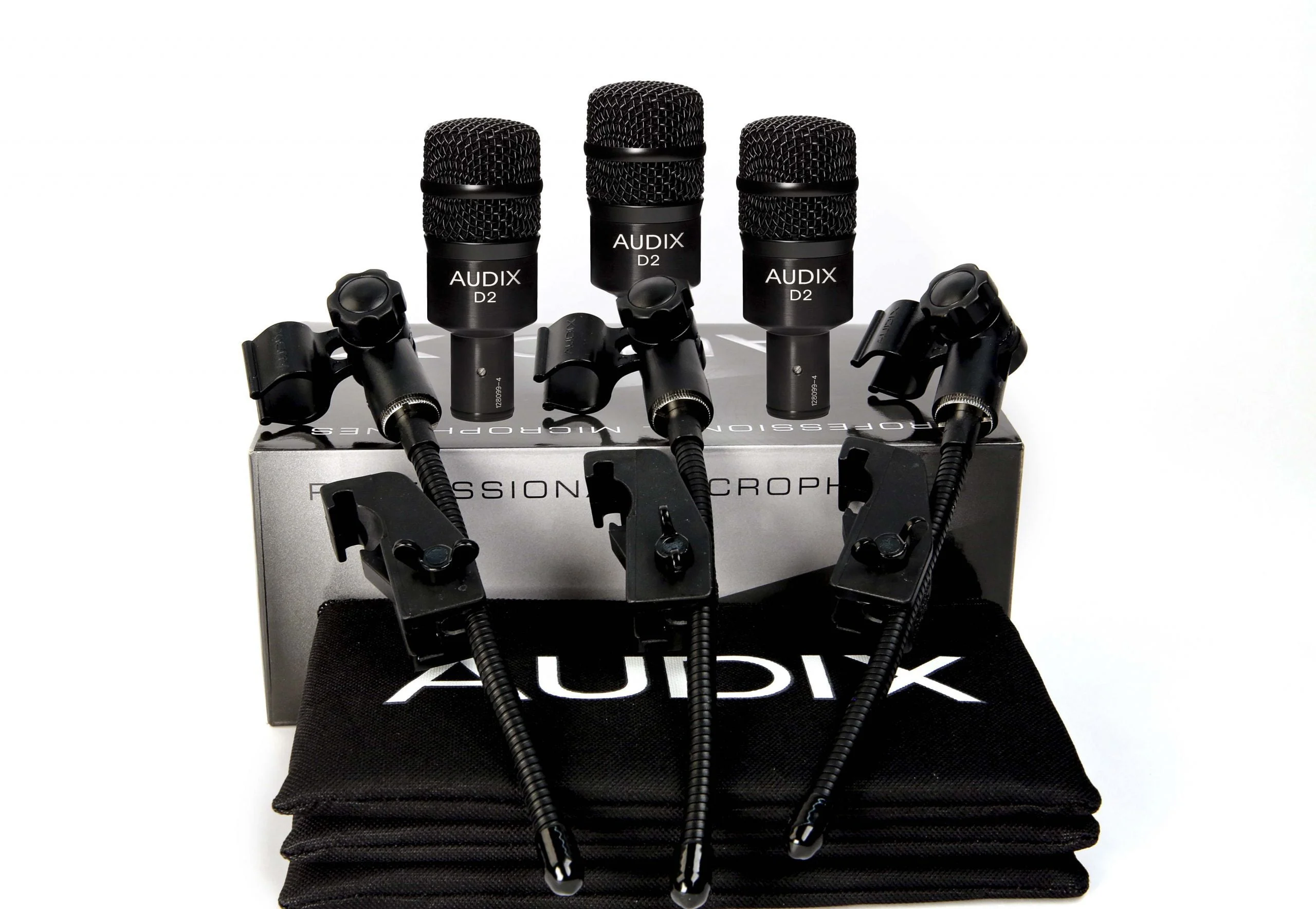 AUDIX MICROFONOS DE BATERIA D2 TRES UNIDADES CON SOPORTES