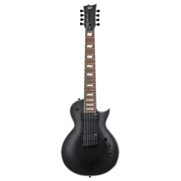 Guitarra eléctrica ESP EC-258 de cuerpo sólido, con acabado negro brillante y pastillas de doble bobina, ideal para rock y metal.