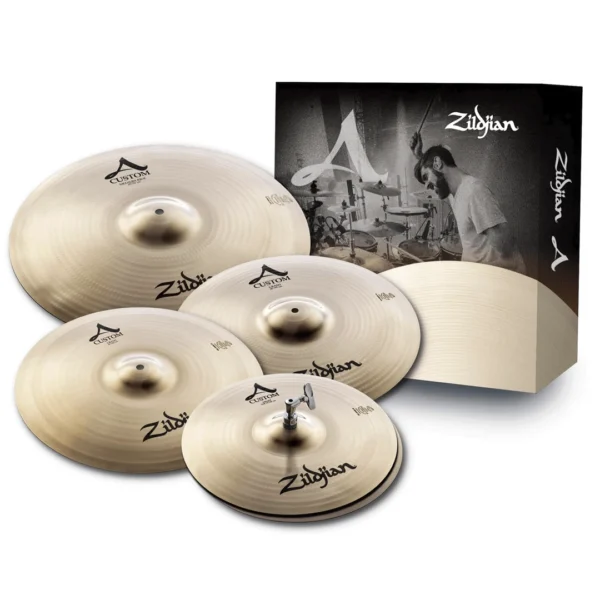 Set de platillos Zildjian A Custom, ideal para bateristas que buscan un sonido brillante y versátil en sus actuaciones y grabaciones.