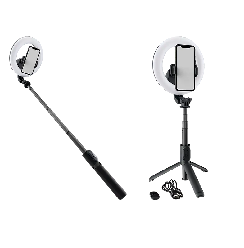 Aro de luz Mackie mRING-6 con trípode convertible, soporte para teléfono y control Bluetooth. Aro de luz Mackie mRING-6 de 6 pulgadas con trípode y soporte para smartphone