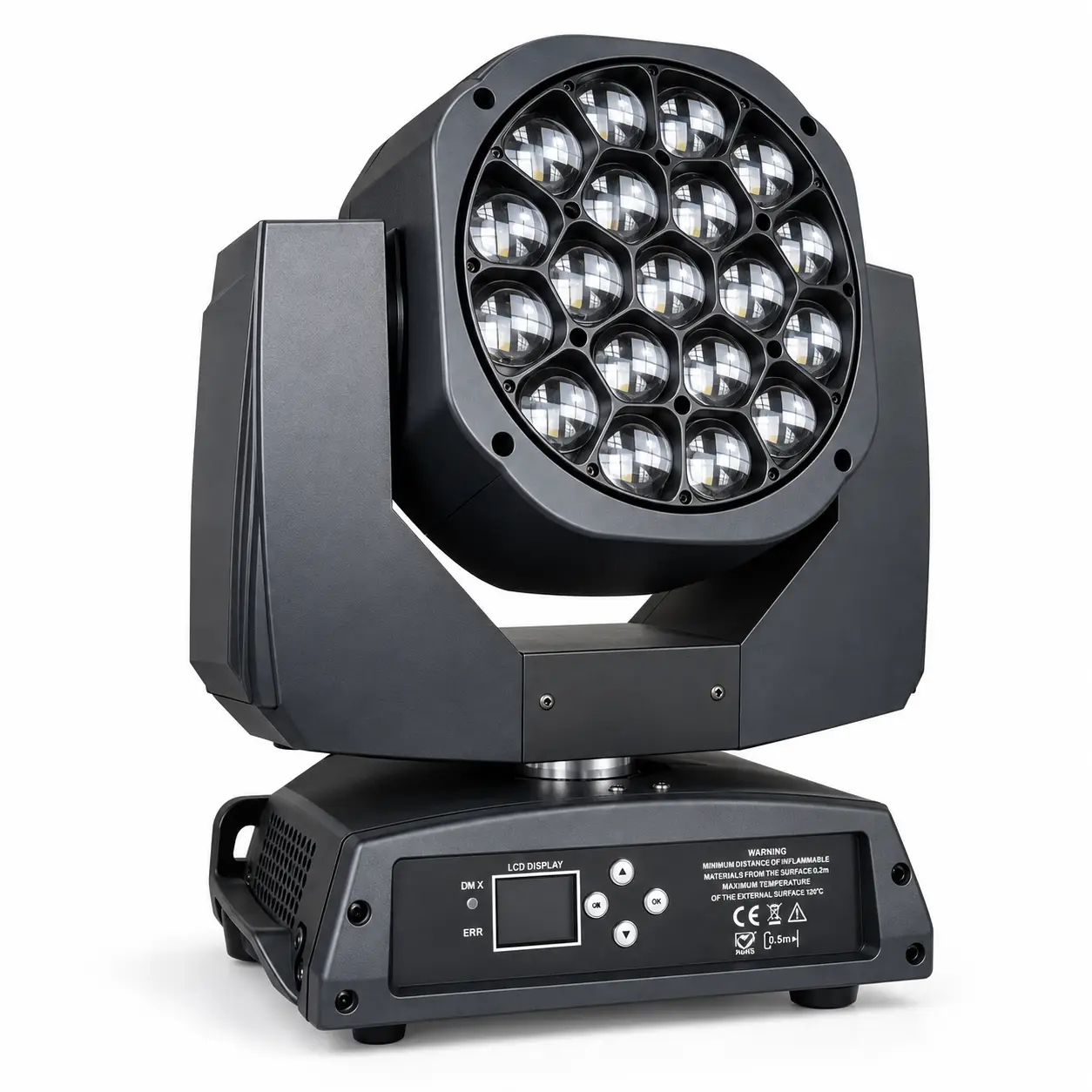 AURA LIGHTING B-EYE 19 LED cabeza móvil profesional con 19 lentes vista lateral