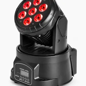Cabeza móvil LED 7 LEDs profesional encendida en color rojo vista frontal