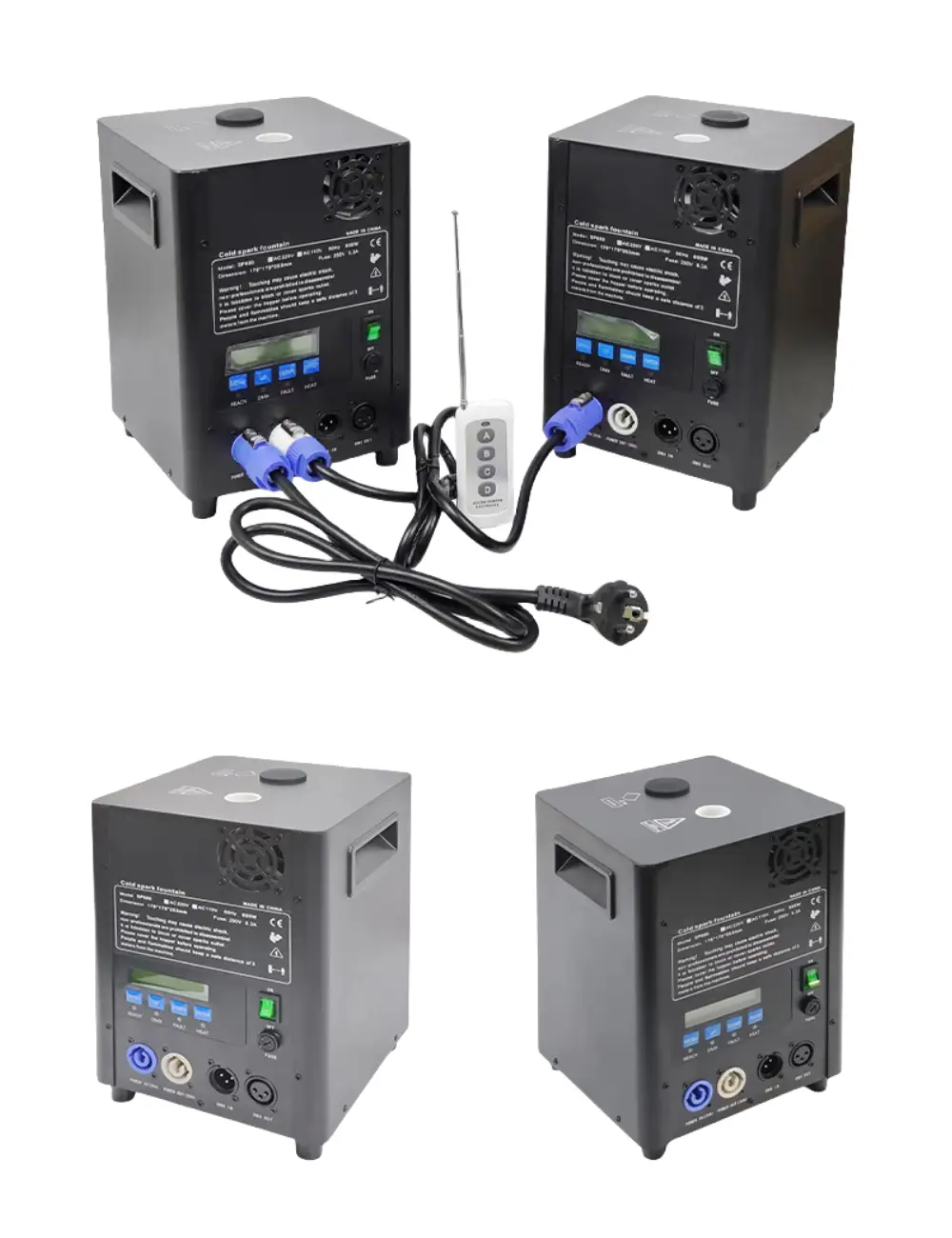 AURA LIGHTING AL-117 máquina de chispas frías con control remoto y panel de conexiones