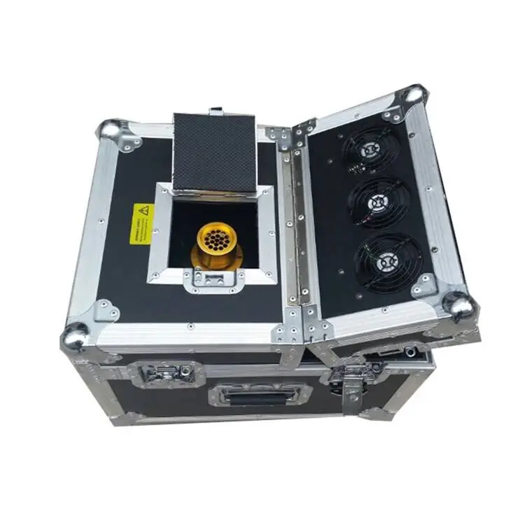 Vista superior del sistema de salida y ventilación de la máquina de humo doble AL-114. Máquina de humo doble 600W AL-114 vista superior con salida de humo y ventiladores