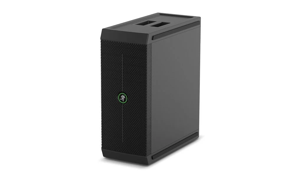 Diseño vertical del subwoofer portátil Mackie ThumpSub GO. Mackie ThumpSub GO subwoofer portátil en posición vertical